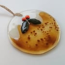 Tree decoration, pudding tree hanger, festive decor, fused glass ornament. 