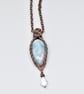 Wire Woven Larimar, Clear Quartz and Copper Pendant - Image 2