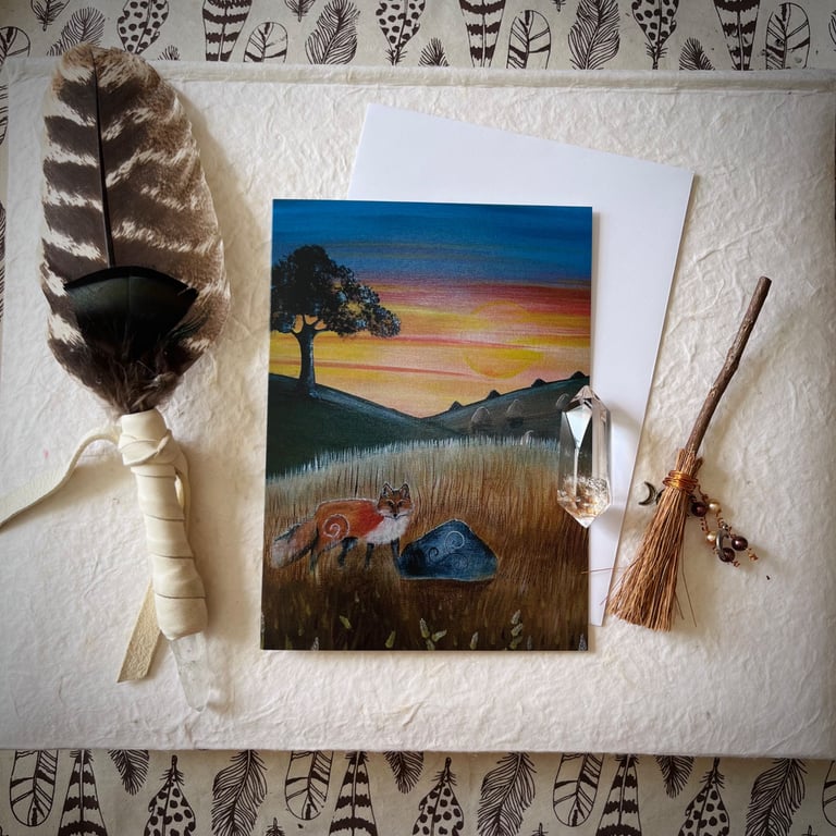 Lammas Greetings Card (Pagan,Wiccan,Fox,Harvest,Sunset)