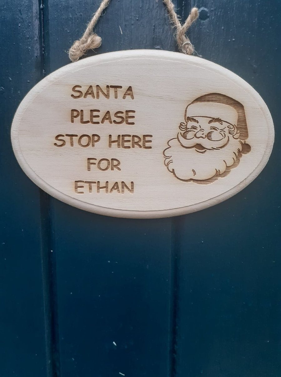 Santa please stop Here plaque outdoor Wooden Christmas santa Door Plaque