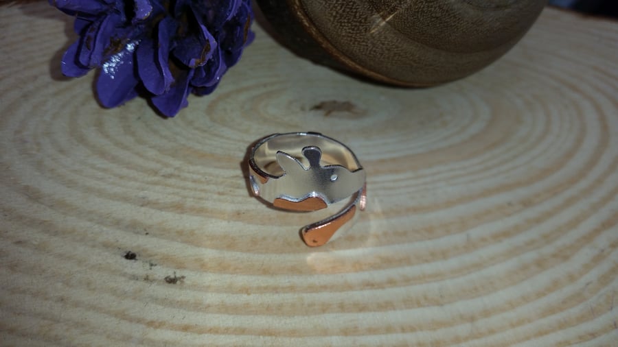 Sterling Silver and Copper Giraffe Cross Over Ring