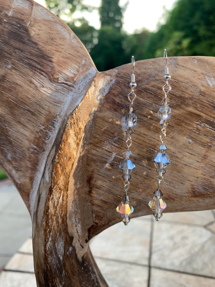 Contemporary  Style Crystal Dangle Earrings in Silver and Pale Blue
