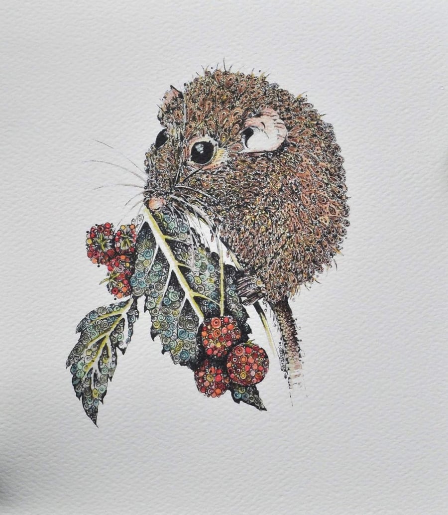 Little Dormouse Print 12 x 15'' print Mounted, ready to frame