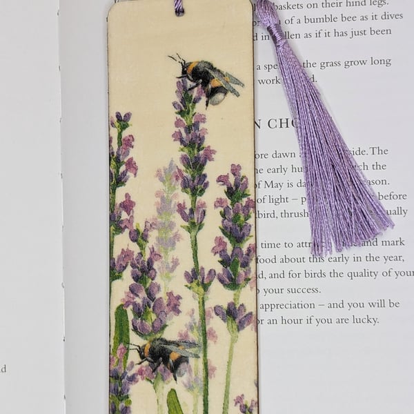 Wooden bookmark, bees and lavender, pretty gift for her