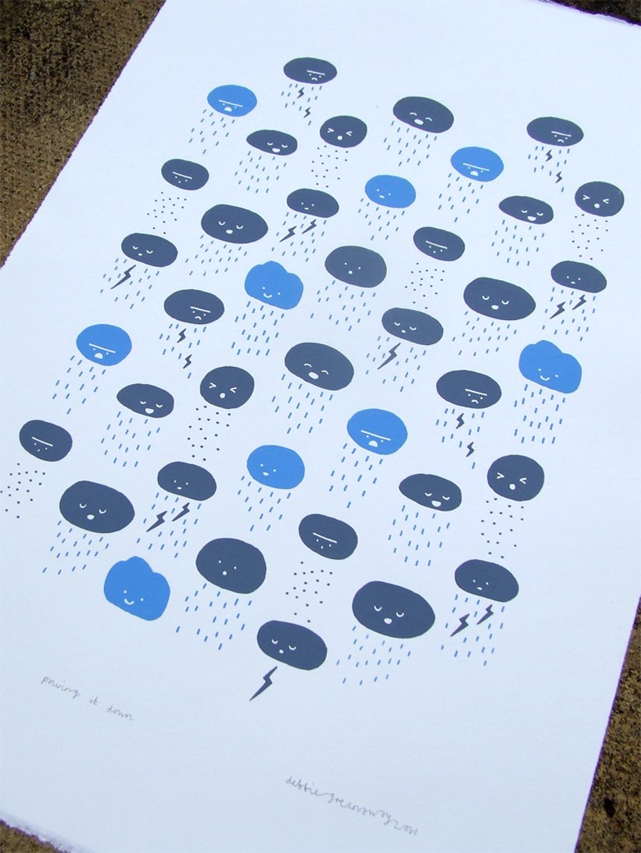 Pouring it Down - Raincloud Screenprint