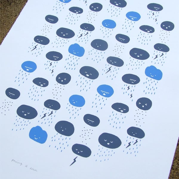 Pouring it Down - Raincloud Screenprint