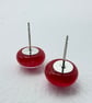 Red Fused Glass Flower Stud Earrings - Image 6