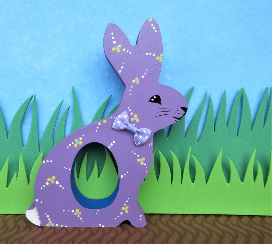 Easter Bunny Chocolate Egg Holder Wooden Hand Painted 