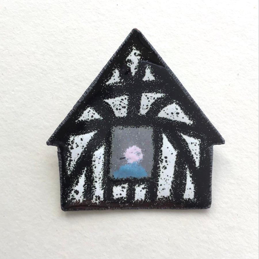 Tudor Merchant’s Black & White House - Enamelled Brooch