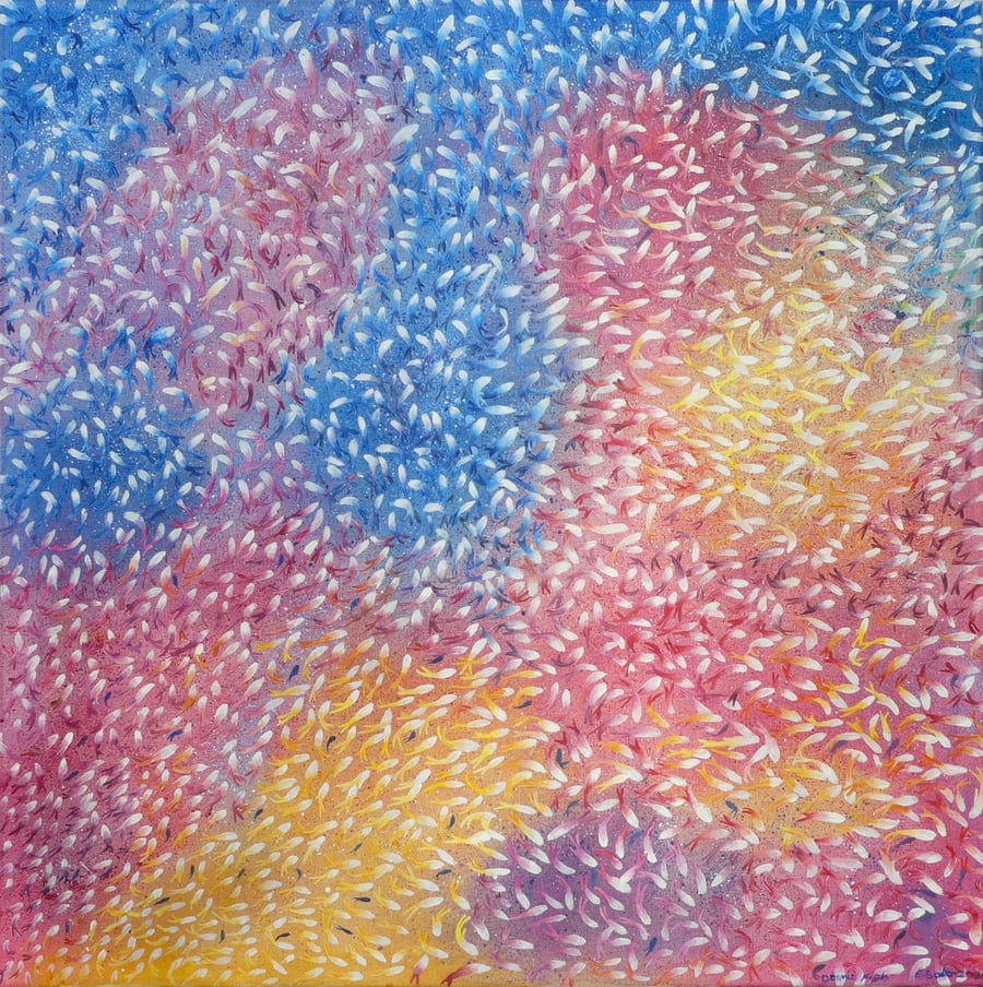 Colourful Tropical Fish Oil Painting Original Square Canvas Aquatic Life  Art