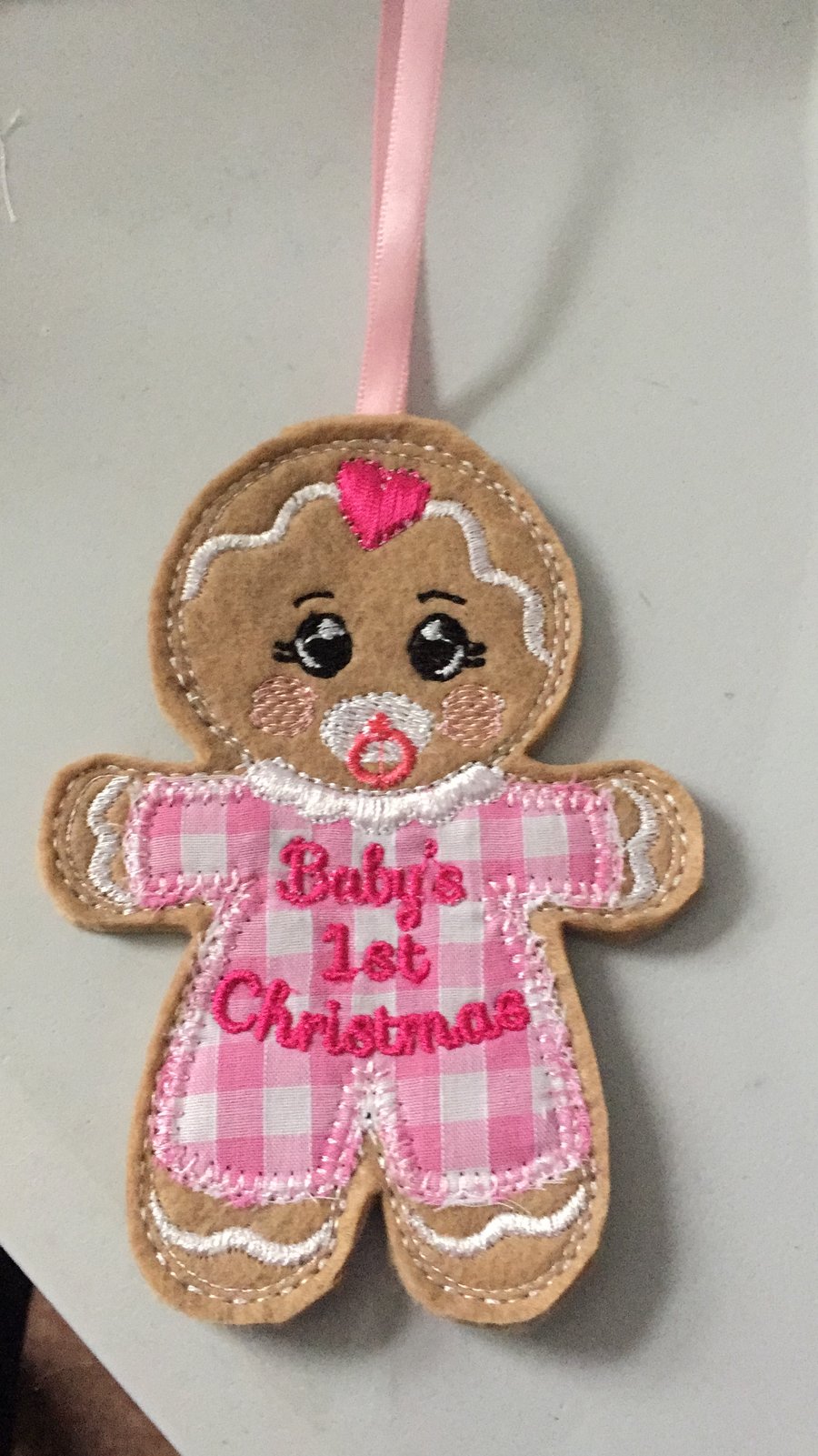 Baby’s 1st Christmas decoration. Girl . Pink