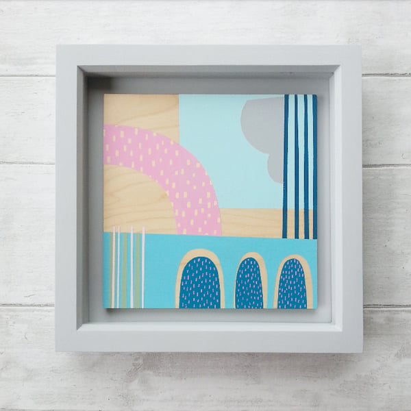 Framed Screenprint on Wood - Abstract Print - Hand Printed One of a Kind