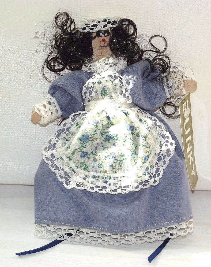 Handmade double headed peg doll Blue dress peg doll New