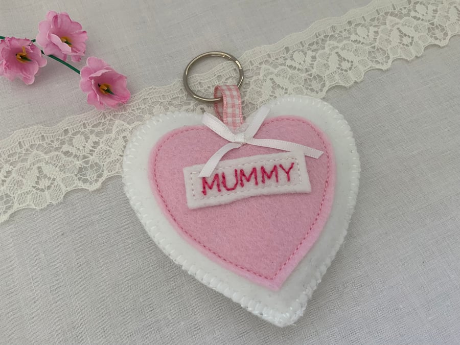 Personalised Felt Heart Keyrings, Handmade Mothers Day Gift, Mum Keyring