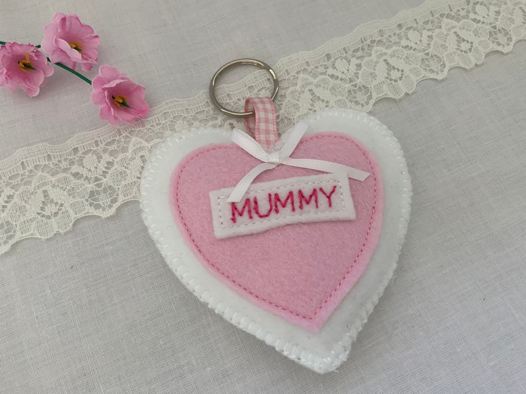 Personalised Felt Heart Keyrings, Handmade Mothers Day Gift, Mum Keyring