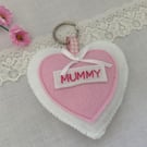 Personalised Felt Heart Keyrings, Handmade Mothers Day Gift, Mum Keyring