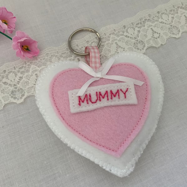 Personalised Felt Heart Keyrings, Handmade Mothers Day Gift, Mum Keyring