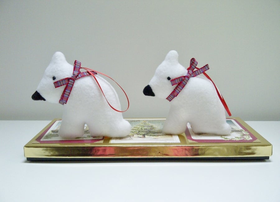 SPECIAL OFFER -  2 White Polar Bear Decorations,  Fleece Animals Christmas Decor