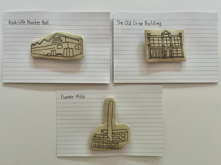 Hand embroidered landmark brooch