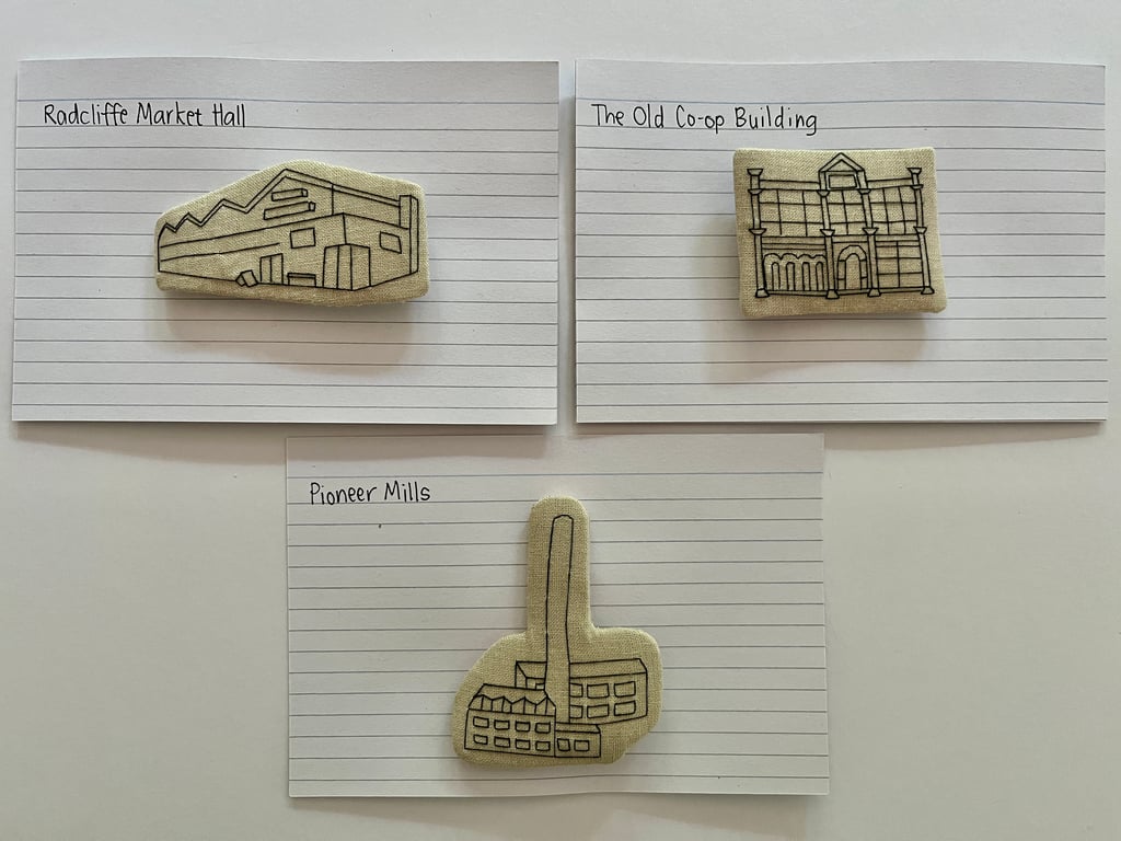 Hand embroidered landmark brooch