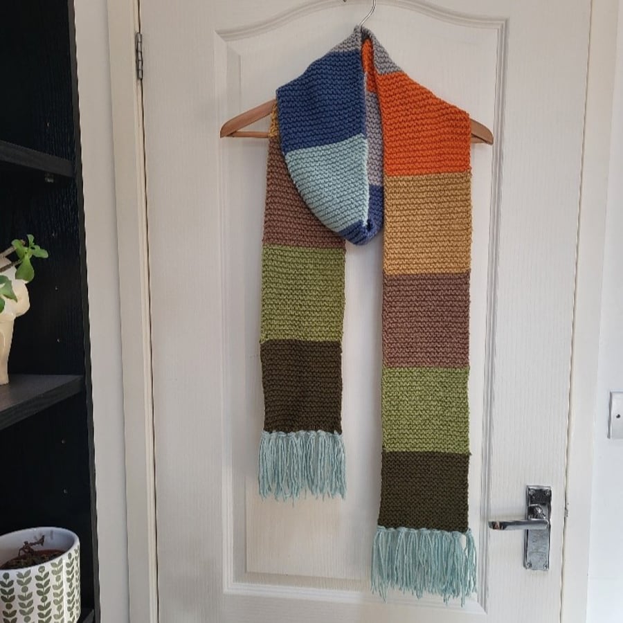 Hand knitted scarf in beautiful Earth tones