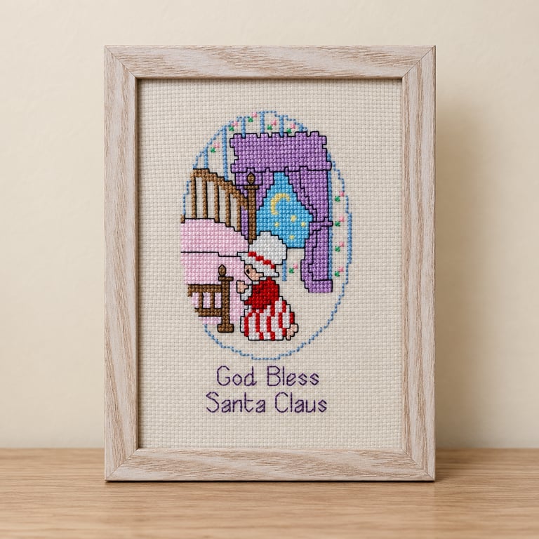 God Bless Santa Claus – Handmade Framed Christmas Cross Stitch