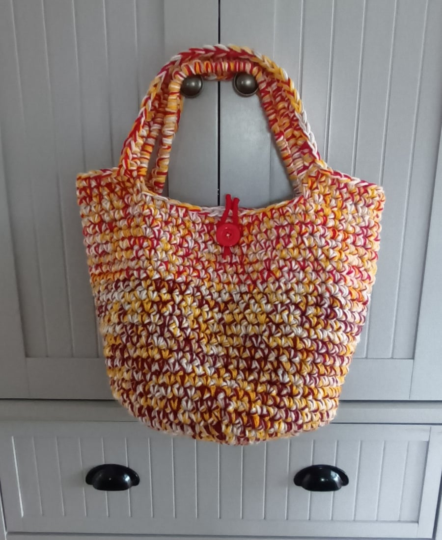 Perfectly Imperfect Crochet drop bucket bag, lined, button close