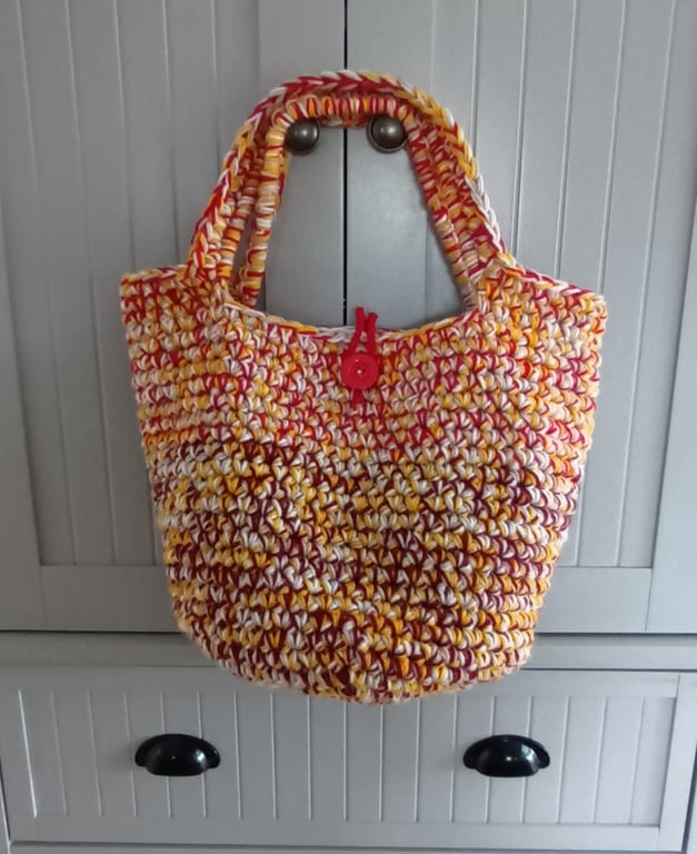 Perfectly Imperfect Crochet drop bucket bag, lined, button close