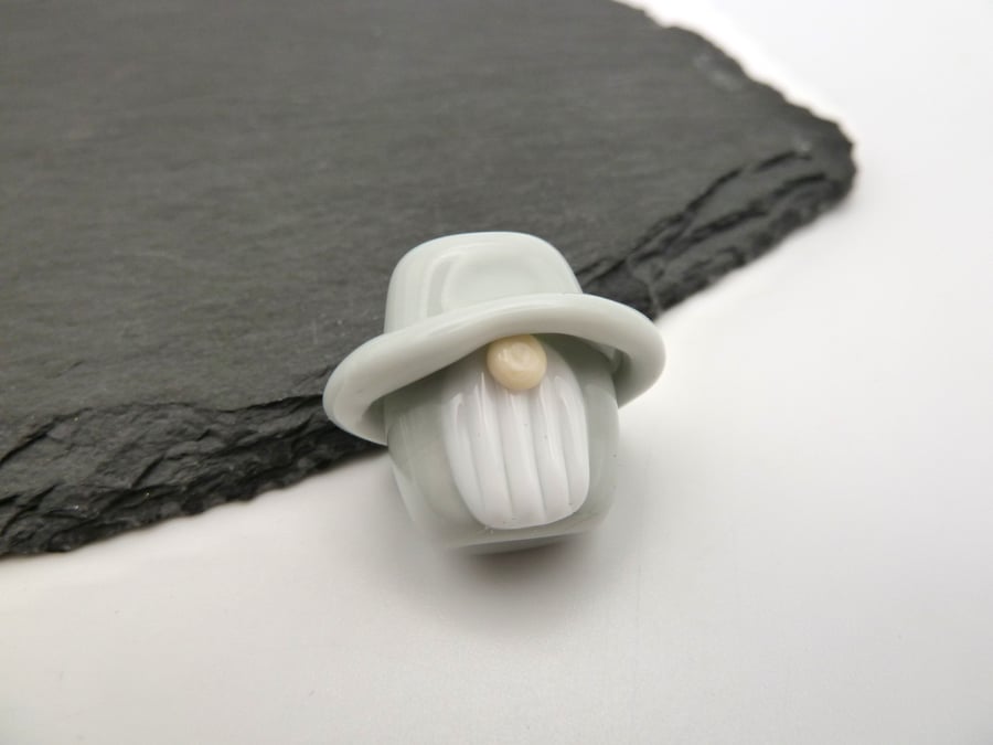 lampwork glass bead, grey gnome focal
