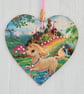Decoupaged Wooden Hanging Heart 15cm (6 “) Unicorn Castle design