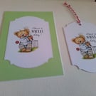 Card and gift tag set. Cricket. Sport.  Birthday card. Ref 433