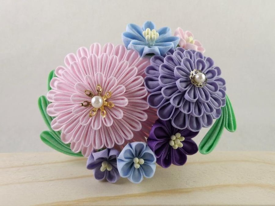 Kiku – Pink and Purple Chrysanthemums and Asters Bouquet Headpiece