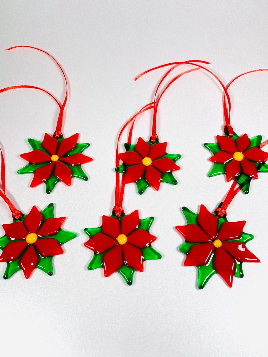 Poinsettia fused glass Christmas decoration