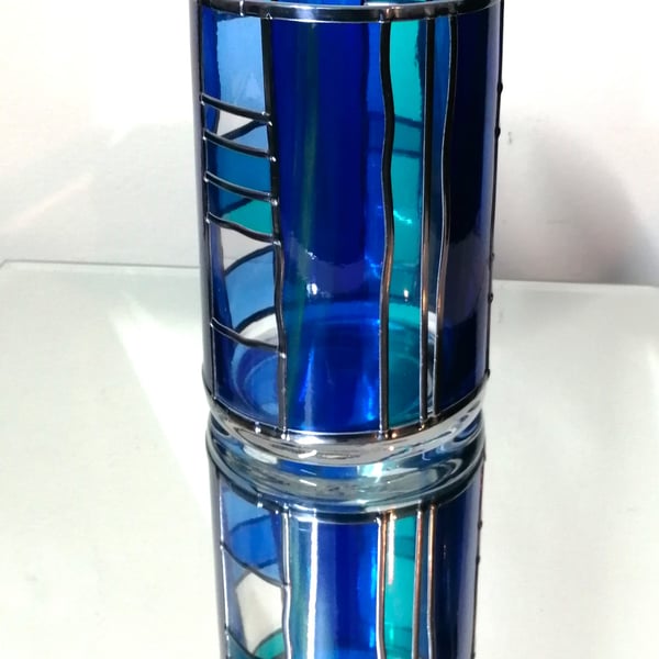 Shades of Teal Stained Glass Flower Vase