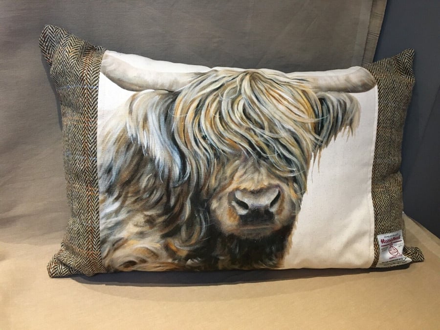 Harris Tweed Cushion Highland Cow and Inner