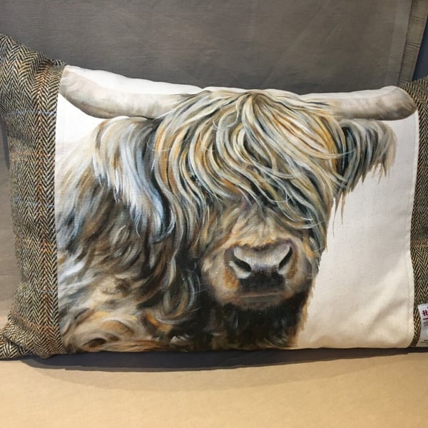 Harris Tweed Cushion Highland Cow and Inner