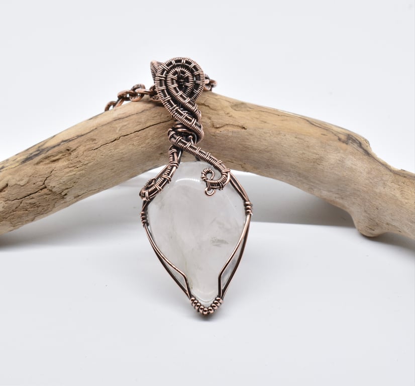 Wire Wrapped Rose Quartz and Copper Pendant