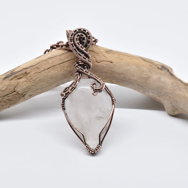 Wire Wrapped Rose Quartz and Copper Pendant