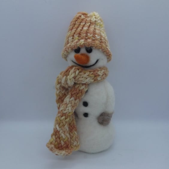 Handmade needle felted Snowman with knitted hat and scarf