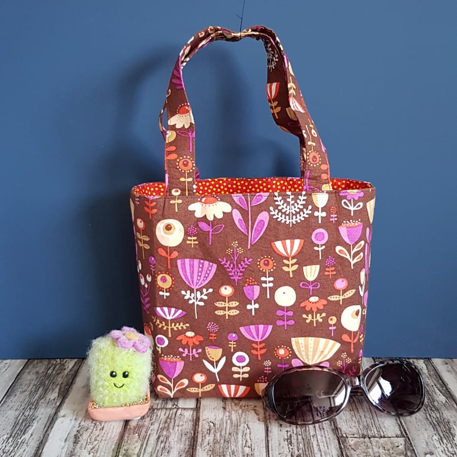 Autumn Floral Handbag - Small Retro Botanical Fabric Tote Bag