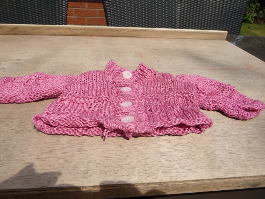 rose pink fuschia lacy patterned baby cardigan 0-3 months