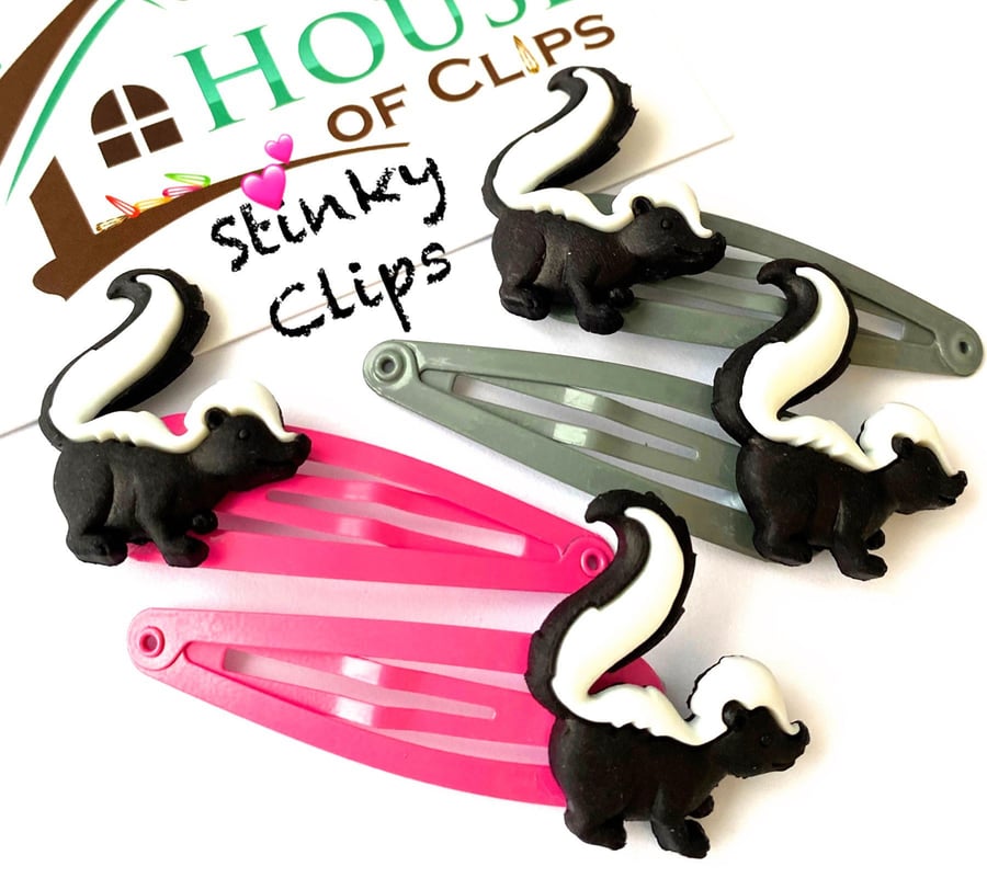 Stinky Clips x2 - Skunk Hair Clips - Boys Hair Clips - Boys Barrettes - Hair Cli