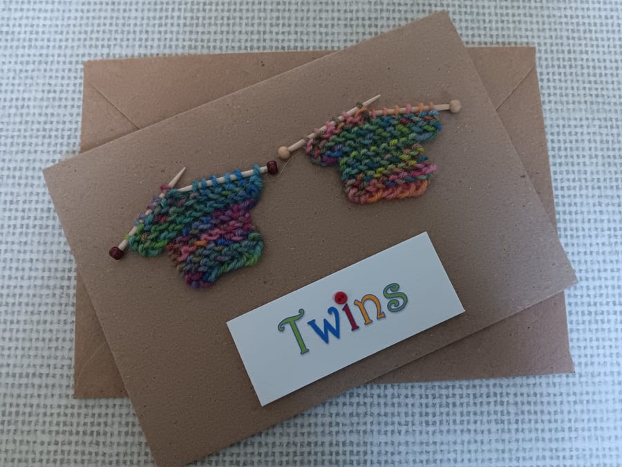 Twins Card with Small Colourful Knitted Jumpers 6" x 4"