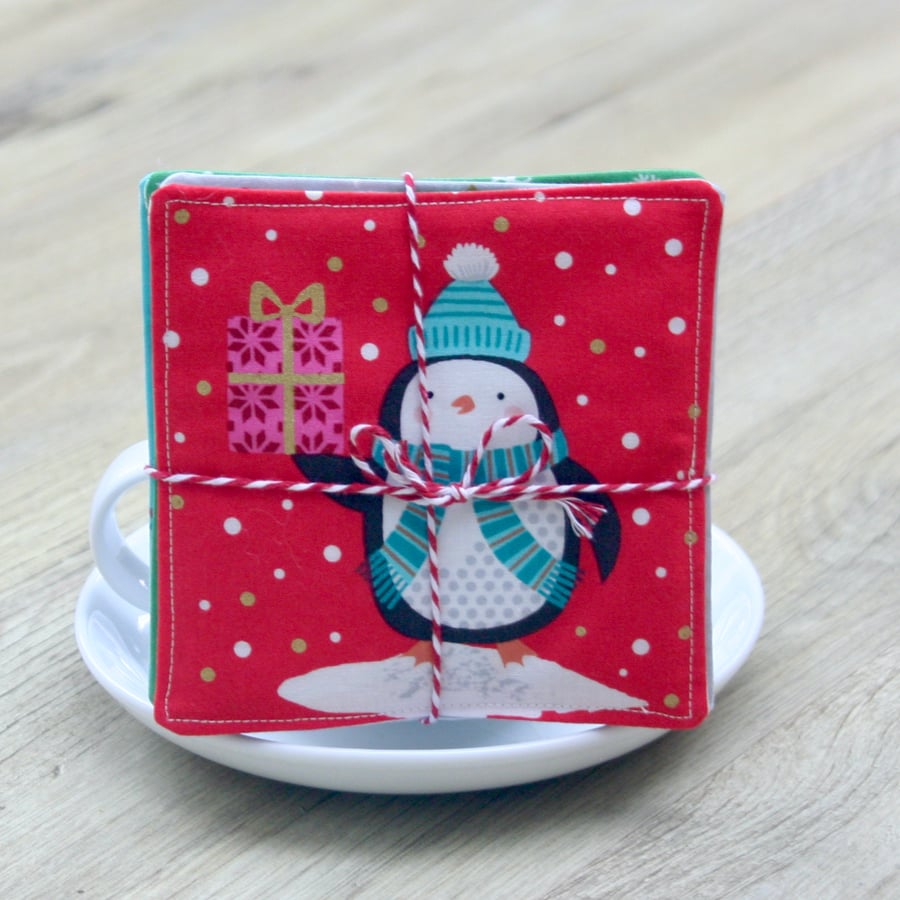Set of Four Christmas Coasters with fun Characters