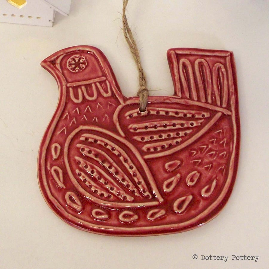 Ceramic Partridge Christmas decoration Pottery Bird Red