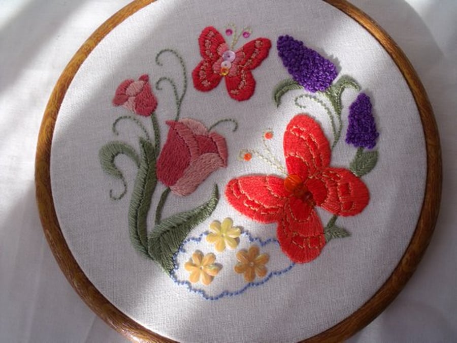 butterfly sequined embroidered hoop art wall hanging