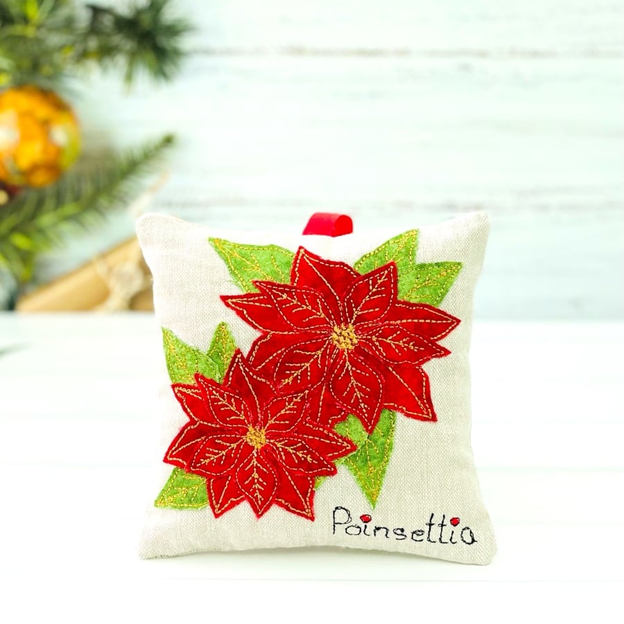 Poinsettia Linen Lavender Bag Personalised Gift