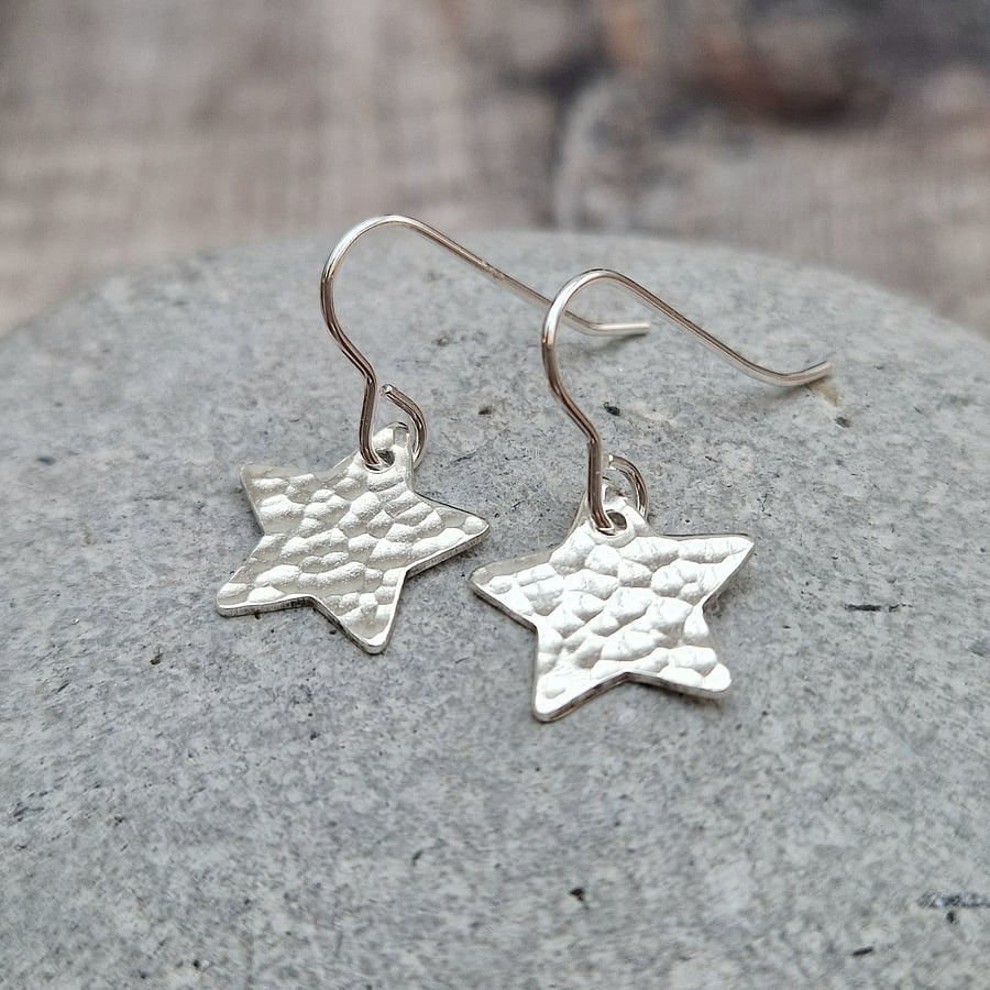 Sterling Silver Hammered Star Earrings - JBJ1014
