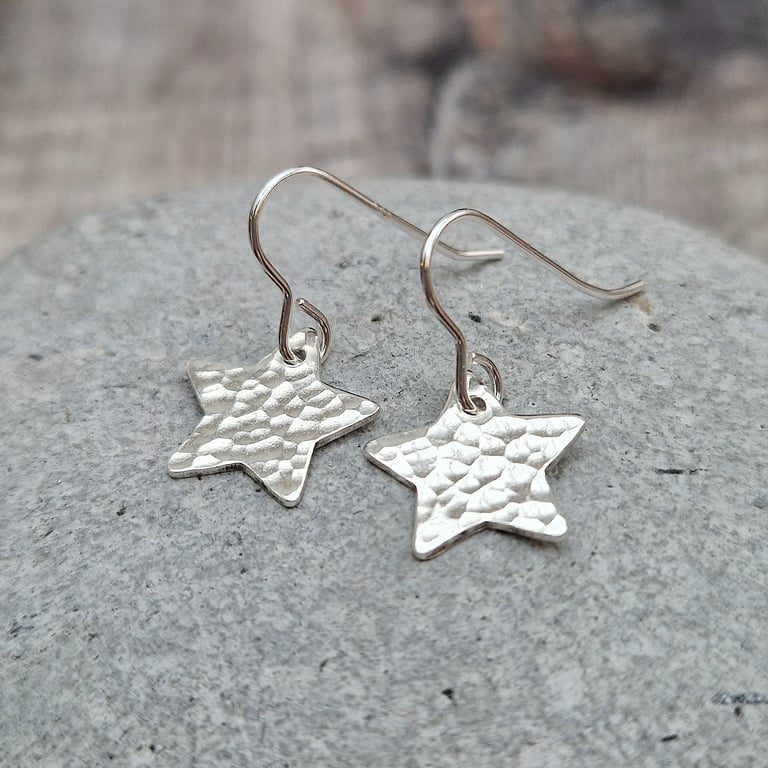 Sterling Silver Hammered Star Earrings - JBJ1014