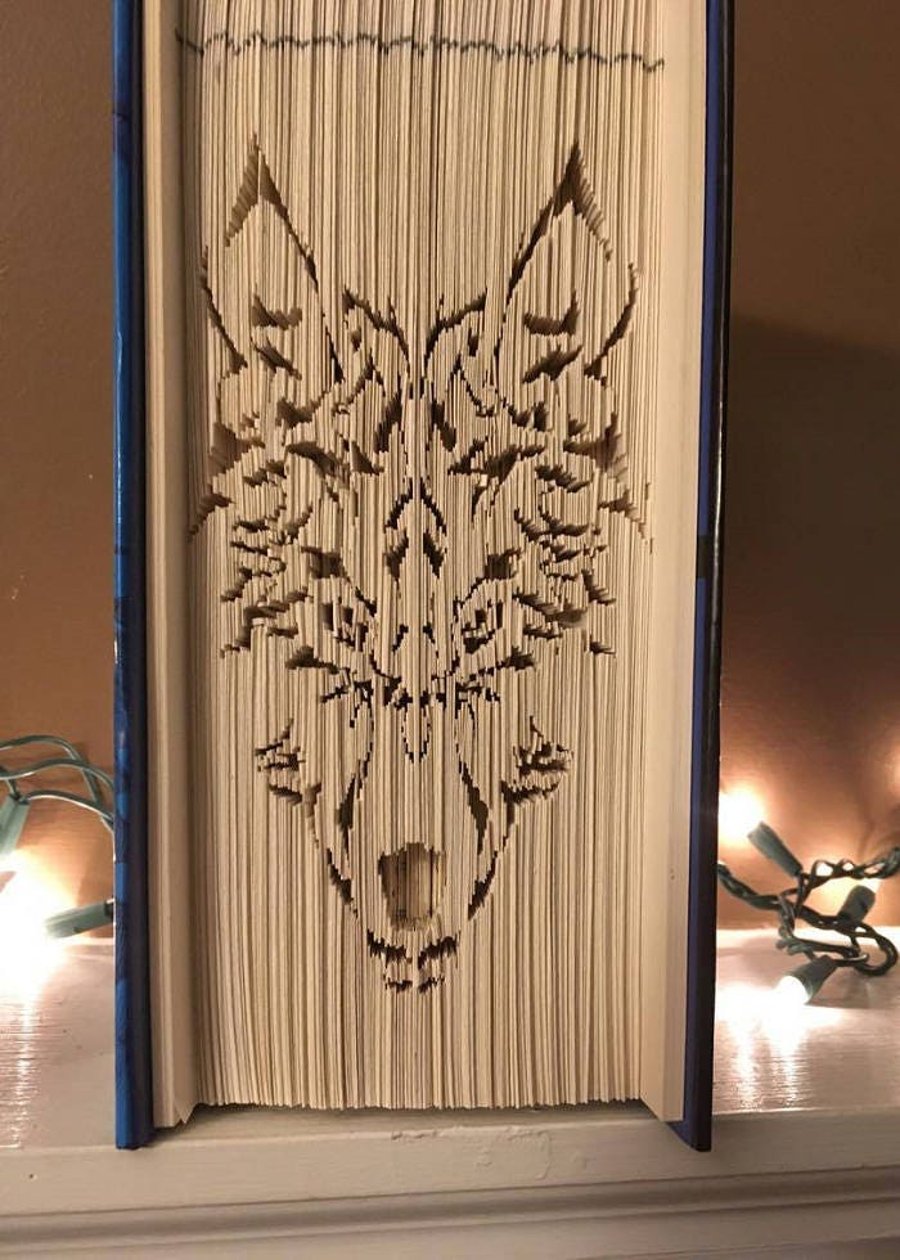 Tribal Wolf Face 180 CUT & FOLD Book Folding Pattern - EMAILED PDF PATTERN
